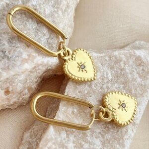 Gold plated hoops with heart charm - New